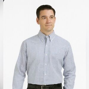 Talbots Men’s Long Sleeve Blue Plaid Button Down Cotton Dress Shirt Size XL